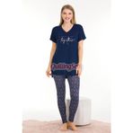 Quilling Lacivert Renk Ve Desenli Lady 12576 Pamuk Viskon Kadın Kısa Kol Lady Pijama Takımı