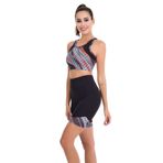 Quilling Siyah Renk Ve Gri Desenli Lady 4006 Kadın Kısa Tayt Büstiyer Spor Takım