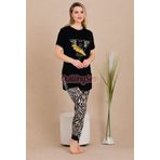 Quilling Siyah Renk Ve Zebra Desenli Lady 12484 Pamuk Viskon Kadın Kısa Kol Pijama Takımı