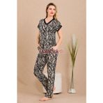 Quilling Siyah Renk Ve Zebra Desenli Lady 12497 Pamuk Viskon Kadın Kısa Kol Pijama Takımı