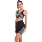 Quilling Yeşil - Siyah Renk Lady 4014 Kadın Kısa Tayt Büstiyer Spor Takım - XL