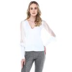 Quincey BDM2493 Kadın Beyaz Scuba Tül Kollu Bluz