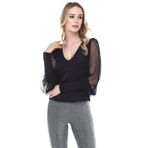Quincey BDM2494 Kadın Siyah Scuba Tül Kollu Bluz