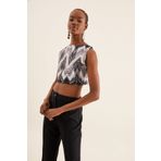 Quincey BDY2674 Kadın Siyah Desenli Crop Bluz