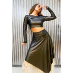 Quincey Deri Crop Bluz Body, 38, BDE2691, Siyah, Kadın