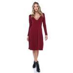 Quincey EB2661 Bordo V Yaka Yün Viskon Elbise