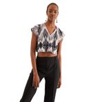 Quincey-Kadın Siyah V Yaka Crop Bluz (desenli / 48)