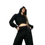 Quincey Kapşonlu Crop Düşük Omuz Bluz/Sweatshirt, 36, BDM2818, Siyah, kadın