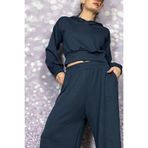 Quincey Kapşonlu Crop Düşük Omuz Bluz/Sweatshirt, 48, BDM2820, Füme, Kadın