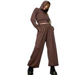Quincey Kapşonlu Crop Düşük Omuz Bluz/Sweatshirt, 50, BDM2821, Kahve, kadın