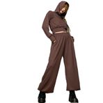 Quincey Kapşonlu Crop Düşük Omuz Bluz/Sweatshirt, 52, BDM2821, Kahve, kadın