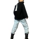 Quincey Kapşonu Beyaz Şeritlı Oversize Sweatshirt, 42, BDE2810, Siyah, kadın
