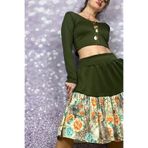 Quincey Likralı Balerin Yaka Crop Scuba Bluz, 50, BDE2822, Haki, Kadın