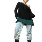 Quincey Oversize Geniş Yaka Yeşil Siyah Sweatshirt, 36, BDE2809, Yeşil Siyah, kadın