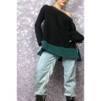 Quincey Oversize Geniş Yaka Yeşil Siyah Sweatshirt, 50, BDE2809, Yeşil Siyah, kadın