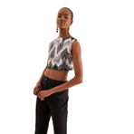 Quincey Siyah Crop Bluz, 38, BDY2674, Desenli, Kadın