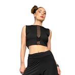 Quincey Tül Detaylı Jarse Crop Bluz, 38, BDE2803, Siyah, Kadın