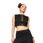 Quincey Tül Detaylı Jarse Crop Bluz, 42, BDE2803, Siyah, Kadın