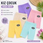 Qulat Kız Çocuk Kısa Tayt 3’lü Paket Pamuklu Esnek Bisiklet Tayt Yazlık Rahat Kullanım - Renkli - 9 - 10 Yaş