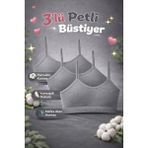 Qulat Kız Çocuk Petli Büstiyer Alıştırma 3’lü Paket – Pamuklu Yumuşak Alıştırma Sütyeni - 11 - 13 Yaş - Gri