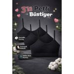 Qulat Kız Çocuk Petli Büstiyer Alıştırma 3’lü Paket – Pamuklu Yumuşak Alıştırma Sütyeni - 11 - 13 Yaş - Siyah