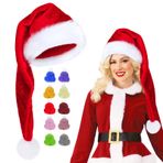 Qunkun Uzun Noel Şapkası Kırmızı, Noel Baba Şapkası Yetişkin Çocuk Pelüş Noel Şapkaları, Noel Şapkası 10 Adet Mini Noel Şapkası