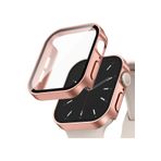 Quse Kasa Koruyucu Kılıf, Apple Watch Series SE/9/8/7/6/5/4 ile Uyumlu, Ekran Koruyucu, Suya Dayanıklı, 45MM/44MM/41MM/40MM (Mat Rose Gold, 44MM)