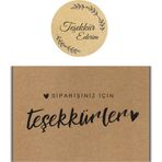Quun Siparişiniz İçin Teşekkürler Yazan Teşekkür Kartı 100 adet 8x5 cm Kraft Kartvizit + 100 Adet Etiket