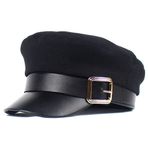 QUUPY Siyah Metal Toka Breton Kemancı Şapkası Vintage İngiliz Düz Üst Balıkçı Şapkası Gazeteci Şapkası Vizör Bere Kepi Paperboy Gatsby Şapka, Siyah, Tek Beden