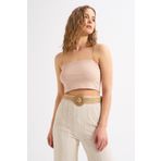 Quzu Askılı Crop Bej Kadın Bluz
