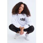 Quzu Beyaz Bisiklet Yaka Oversize Baskılı Kadın Sweatshirt