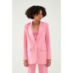 Quzu Blazer Ceket Kadın Şeker Pembe Dokuma Cepli Casual Stil ile Rahatlık Sunuyor