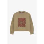 Quzu Çiçek Baskılı Oversize Sweatshirt Haki