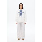 Quzu Fularlı Yazı Nakışlı Oversize Sweatshirt Ekru