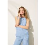 Quzu İnce Çizgili Kolsuz Bluz Mavi 25YBLZ00324