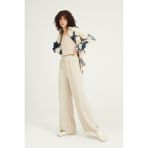 Quzu Kadın Beli Lastikli Bol Paça Pantolon Taş Dokuma Kumaş ile Trend Stil