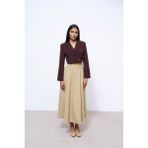 Quzu Kadın Kruvaze Crop Blazer Ceket Kahverengi Dokuma Cepli Stil ile Şık Tasarım