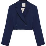 Quzu Kruvaze Crop Blazer Ceket Lacivert