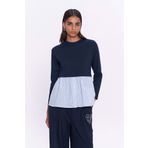 Quzu Match Detaylı Uzun Kol Çizgili Sweatshirt Lacivert