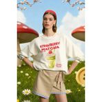 Quzu Matcha Baskılı Oversize Sweatshirt Ekru