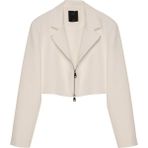 Quzu Önden Fermuarlı Crop Blazer Ceket Ekru