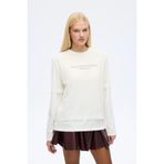Quzu Tül Tişört Garnili Oversize Sweatshirt Ekru