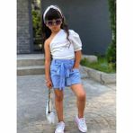 Quzucuk Kids Kız Çocuk Tek Omuzlu Bluz ve Mavi Şort Takımı