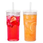 QWEZXO Kapaklı ve Cam Pipetli Cam Bardaklar,20oz Yüksek Borosilikat Cam Bardak Buzlu Kahve Su Smoothie