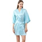 QXQTER Kadın İpek Saten Robe Gelin Nedime Düğün Gelin Parti Elbiseler Kimono Giyinme Elbisesi, Asit Mavisi, Large-XX-Large