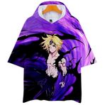 QYIFIRST Anime 3D kısa kollu kapüşonlu tişört Deadly Prisoners Meliodas Dragon's Sin of Wrath Sweatshirt Top Bluz Hoodie Cosplay Kostüm Lila L (Göğüs 120 cm)