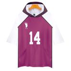 QYIFIRST Anime 3D kısa kollu tişört kapüşonlu Shiratorizawa Academy Hayato Yamagata NO.14 Sweatshirt Top Bluz Hoodie Cosplay Kostüm Lila XS (Göğüs 102 cm)
