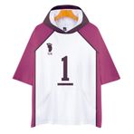QYIFIRST Anime 3D kısa kollu tişört kapüşonlu Shiratorizawa Academy Ushijima Wakatoshi NO.1 Sweatshirt üst bluz Hoodie Cosplay Kostüm Lila/Beyaz XS (Göğüs 102 cm)