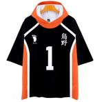 QYIFIRST Anime Karasuno High School Sawamura Daichi NO.1 Tişört 3D Kısa Kollu Kapüşonlu Tişört Sweatshirt Üst Bluz Hoodie Cosplay Kostüm Siyah 4XL (Göğüs 144 cm)