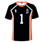 QYIFIRST Anime Karasuno High School Sawamura Daichi NO.1 Tişört 3D Kısa Kollu Tişört Top Bluz Cosplay Kostüm Siyah XXS (Göğüs 82 cm)